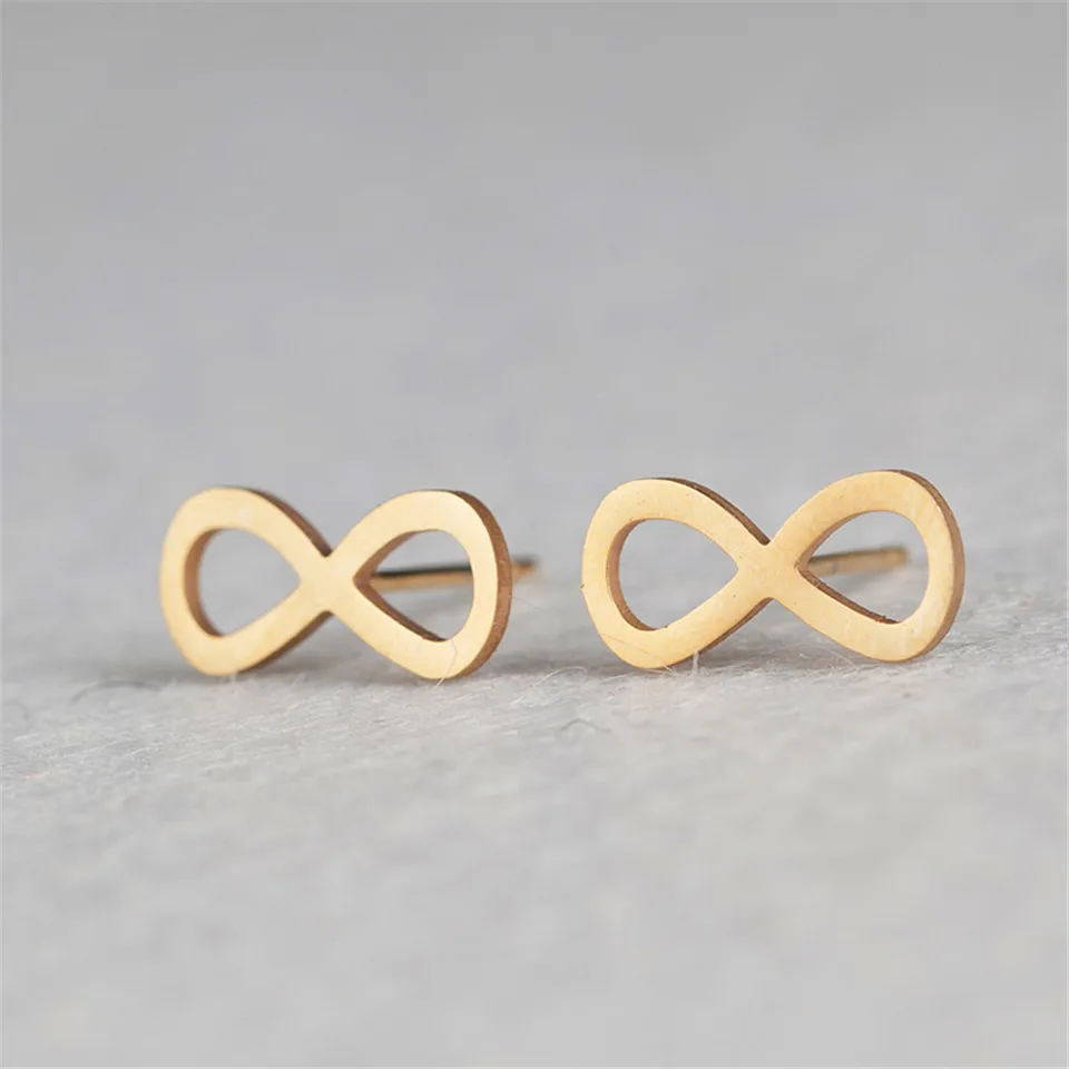 

Fashion Tiny stainless steel Cute Unique Eternity Infinity Earrings infinite jewelry Bijoux for Women Party Gift drop shipping