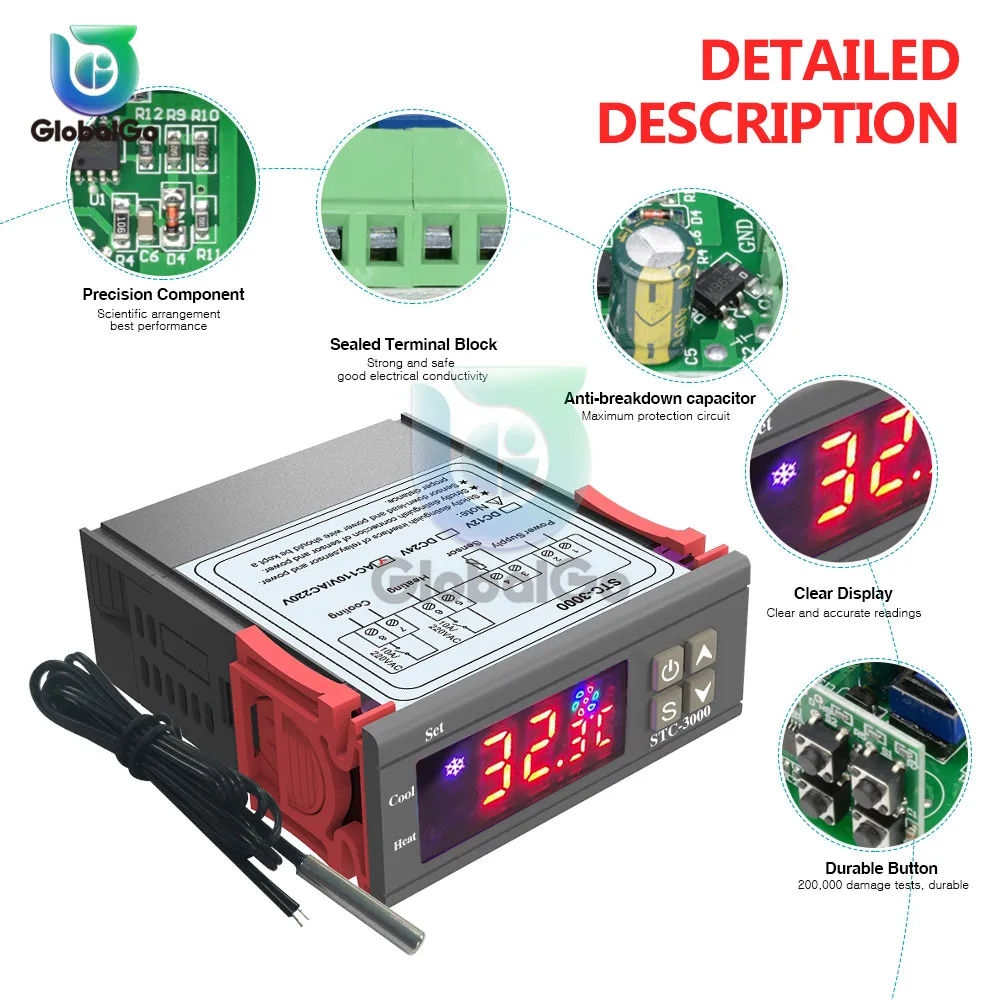 STC-3000 светодиодный цифровой регулятор температуры Термостат инкубатора термометр нагревательный датчик охлаждения метр AC220V 110 V DC 12 V 24 V