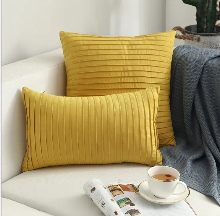 Вышитый Чехол для подушки с ручной складкой, розовый, серый, в полоску, для дома, декоративная наволочка для подушки, пиломатериал, наволочка 45X45 см/30x50 см - Цвет: yellow