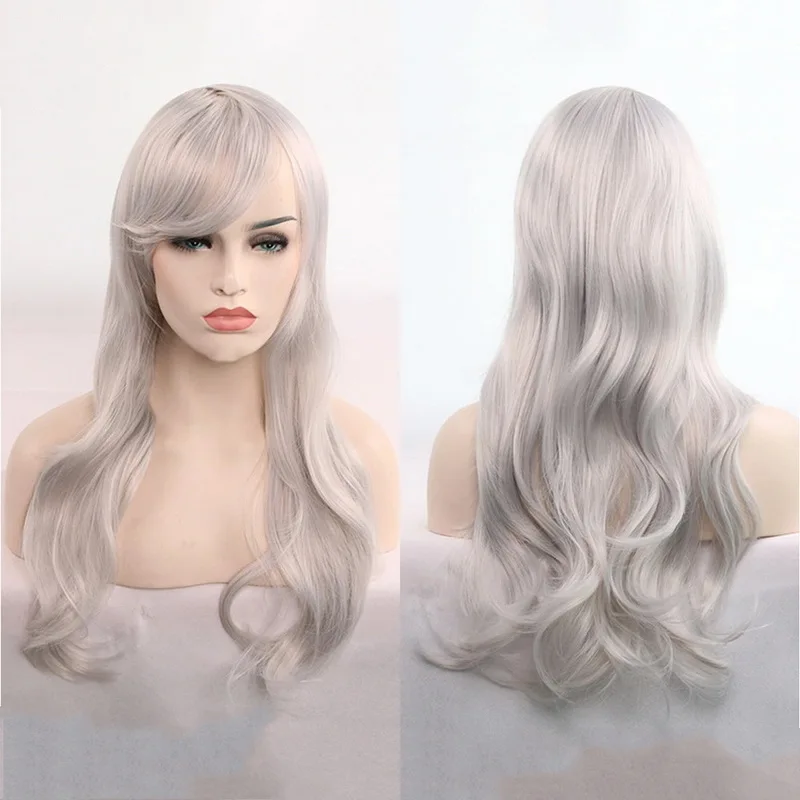 70cm/28inch Anime Cosplay Long Wavy Wig With Bangs Halloween Costume False Hair Grey Pink Blue Red Yellow Black Wigs For Women 70cm/28inch Anime Cosplay Long Wavy Wig With Bangs Halloween Costume False Hair Grey Pink Blue Red Yellow Black Wigs For Women