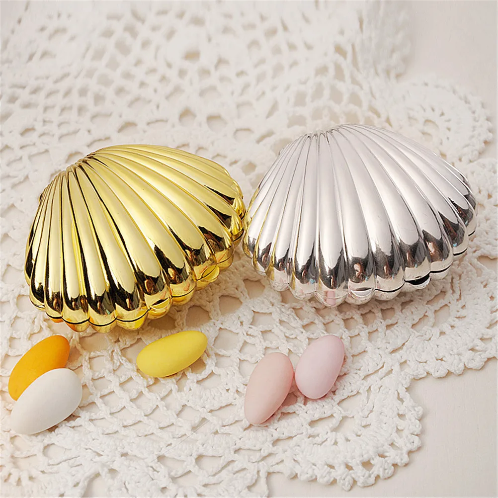 

1PC Creative Shell Candy Box Wedding Favor Box Gifts Mariage Silver Gold Wedding Party Supplies Decoration 10x8x5cm