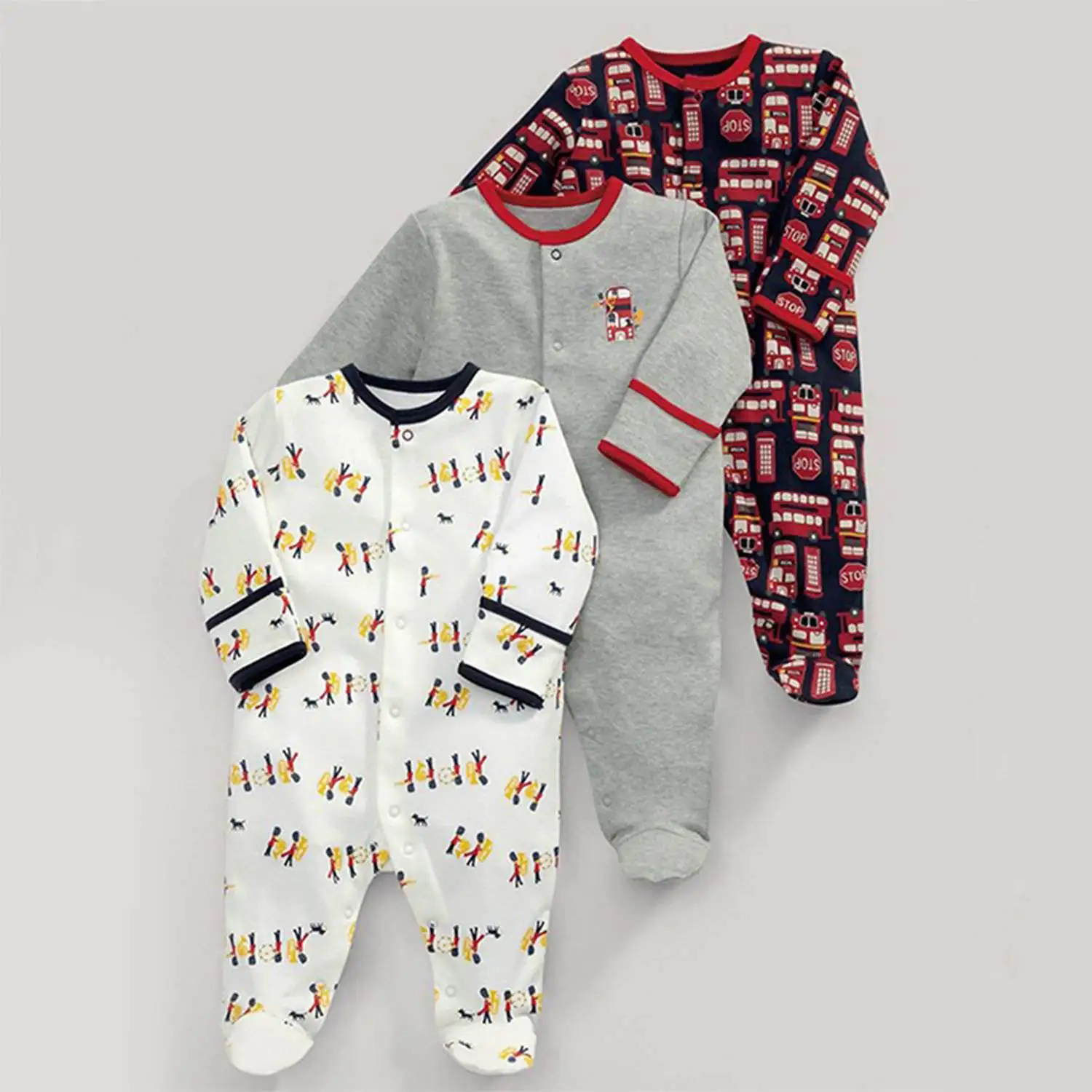 

Baby Spring and Autumn Red Car Cotton Long Sleeve Baby One Piece Swimsuit 3 Piece Set 60cm(White & Gray & Red)