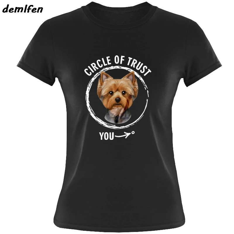 Летняя женская одежда с коротким рукавом хлопок футболка круг доверия-Йоркширский терьер-Йоркширский подарок для Собаки Футболка крутые футболки топы - Цвет: Black