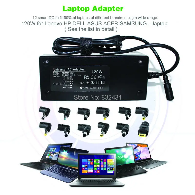 XIIC 120W адаптер для ноутбука ASUS lenovo SONY hp Compaq SAMSUNG 19V 6.32A MSI 18,5 V 6.5A 19,5 V 6.15A G50 Y400 12 DC