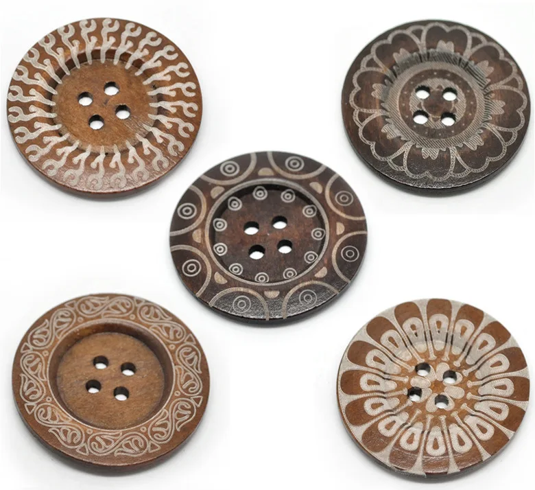 

10PCs Mixed Pattern 4Holes Wood Buttons Big Sewing Buttons For Sweater Overcoat 6cm Sewing Accessories