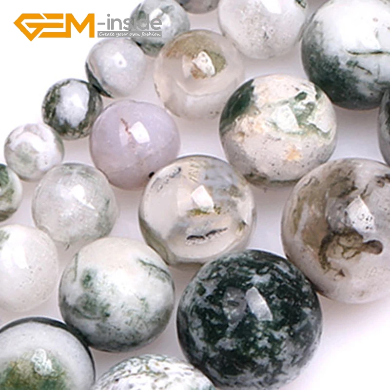 

4mm 6mm 8mm 10mm Round Shape Natural Green Moss Tree Agates Stone Beads for Jewelry Making Loose Beads DIY Strand 1 Inches