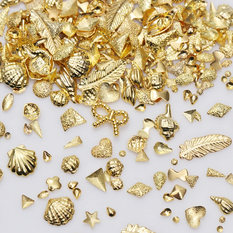 

Rivet Nail Studs Metal Glitter Beads Rose Gold AB Color Rhinestones Star Moon Shape Mixed Size 3D Decorations