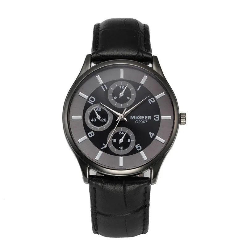 MIGEER известный бренд Для мужчин Мужские кварцевые часы наручные повседневные часы, кожа Для мужчин s Бизнес подарок наручные часы Relogio Masculino A4
