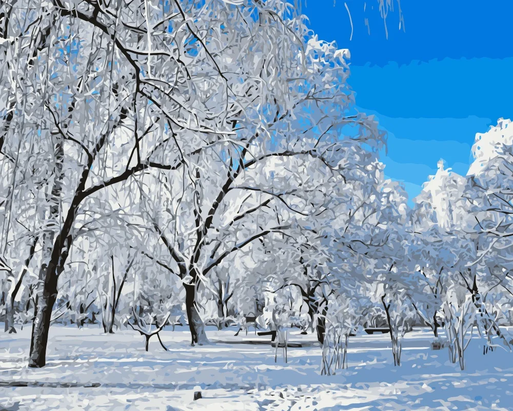 Mahuaf I166 Wei B ume Schnee Lanscape Diy lgem lde By Zahlen Kunst 