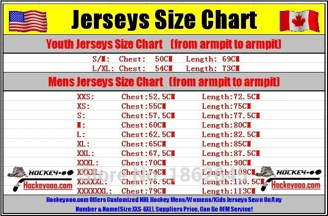 Blackhawks Jersey Size Chart