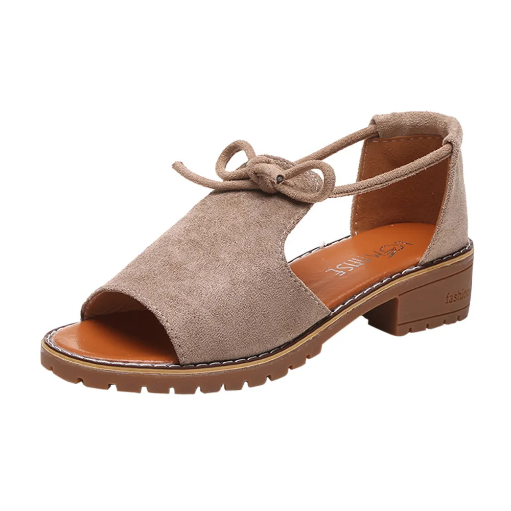 2018 New Thick with Sandals Female Summer Fish Mouth Buckle Roman Shoes Solid Color Lace Up Low-heeled Women Chunky Sandals 2018 New Thick with Sandals Female Summer Fish Mouth Buckle Roman Shoes Solid Color Lace Up Low-heeled Women Chunky Sandals