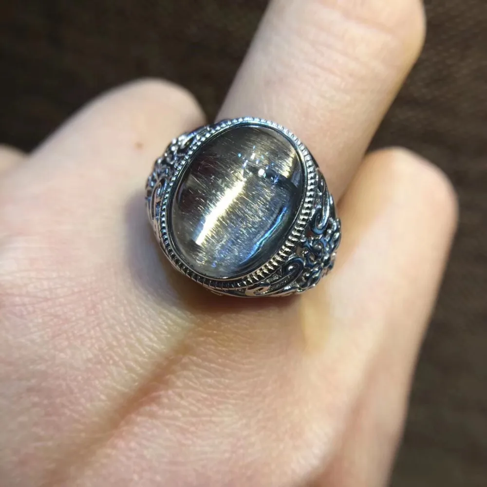 Natural Brookite Platinum Silver Rutilated Quartz Ring  (5)