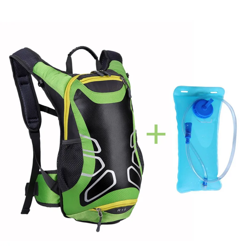 Waterproof Bicycle Backpack 15L MTB Mountain Bike Water Bag Nylon Cycling Hiking Camping Running Hydration Men's Women Backpack - Цвет: Green water bag