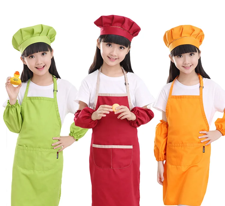 

Children kindergarten painting clothing sleeve chef hat apron set custom logo print