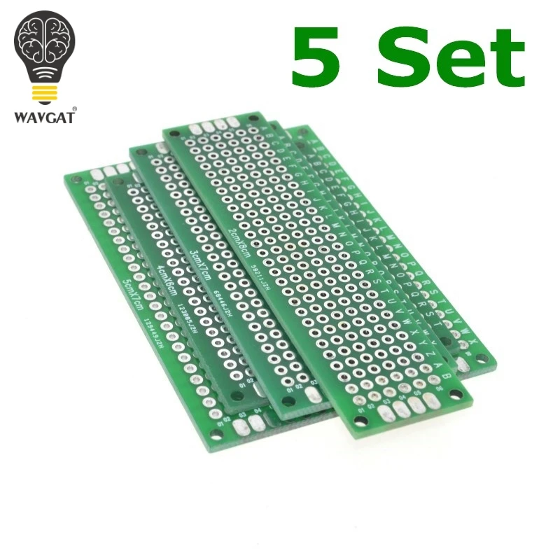 

Free Shipping Dropshipping 20pcs 5x7 4x6 3x7 2x8cm double Side Copper prototype pcb Universal Board Fiberglass board for Arduino