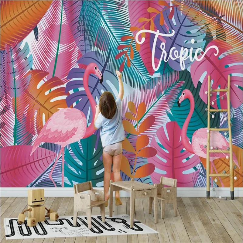 Custom wallpaper Nordic flamingo tropical plant background wall decoration waterproof material Custom wallpaper Nordic flamingo tropical plant background wall decoration waterproof material