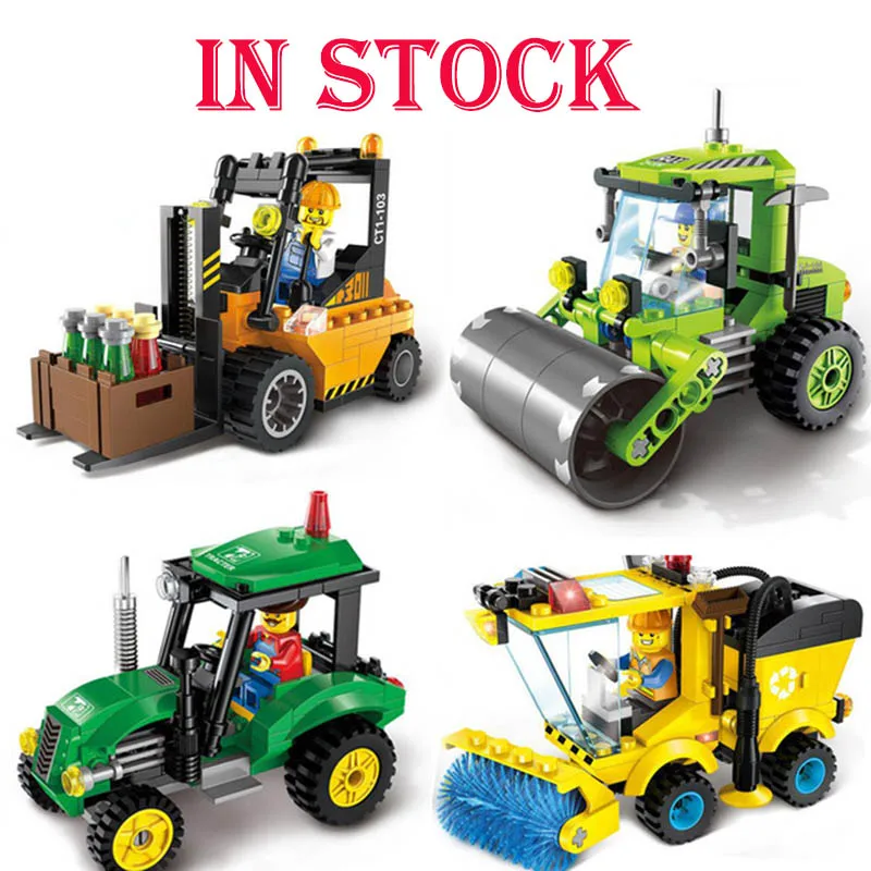 

4Styles City Series Road Roller Forklift Truck Harvester Transport Building Blocks Compatible Legoings Brick Toys for Children