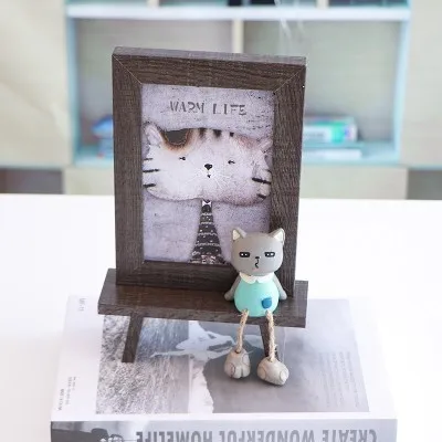 Деревянная рамка для фотографий с милым котиком современный подарок для девочек Малыш Гостиная украшения - Цвет: A