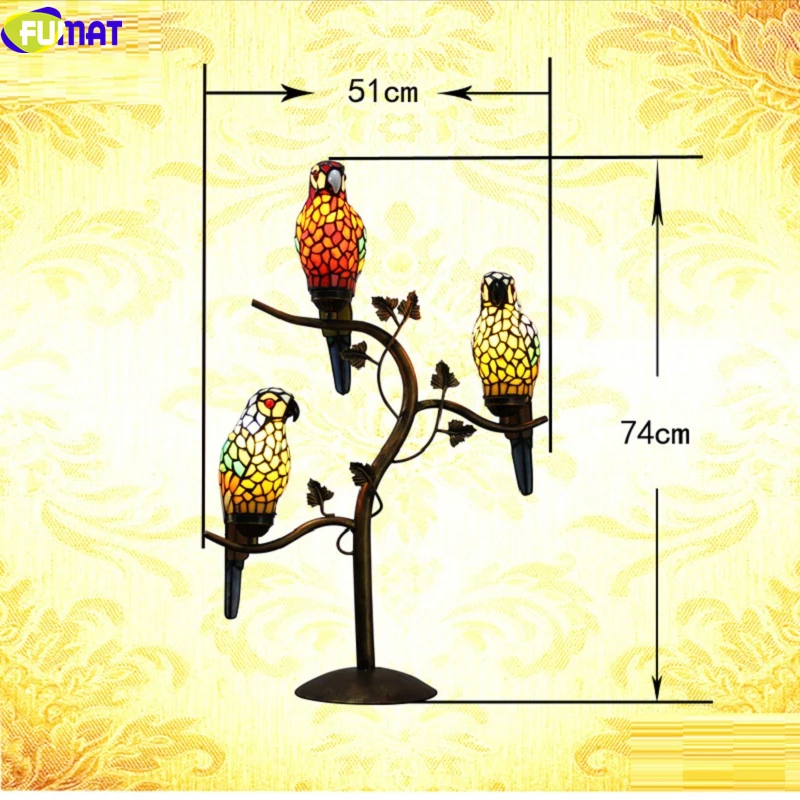 8006 FUMAT Staied Glass Tiffany Table Lamps Parrot Bird Desk Tree Branch  Light Jewel Rose Decorated European LED Lighting