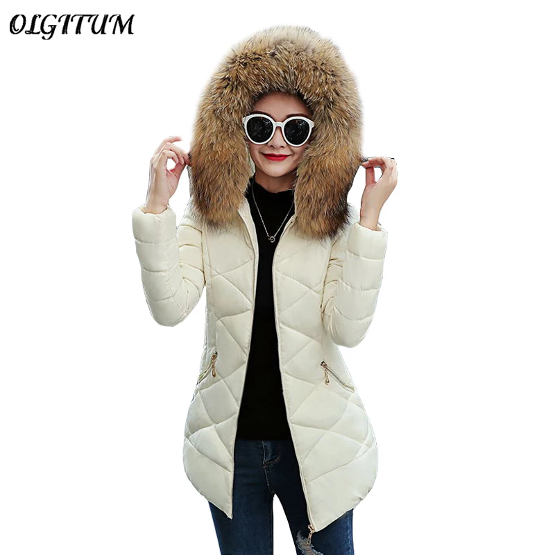 #*Cheap New Winter Down Cotton Coat Luxury Brand Long Slim Jacket Women Thicken Warm Winter Outwear Big Fur Collar Hooded Casual Parkas