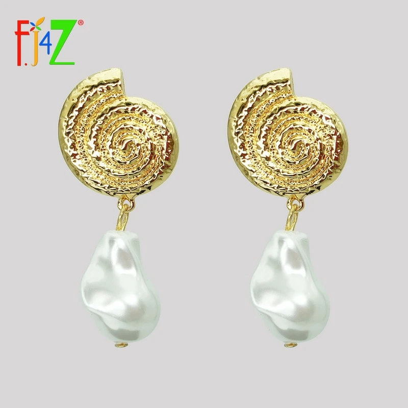 

F.J4Z Brand Designer Irregular Simulated Pearl Women Earrings Summer Beach Seashell Lady Earrings Jewelry wholesale