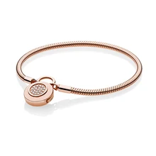 925 пробы серебряные гладкие QANDOCCI блестящий браслет Подпись замок прозрачный браслет CZ Подходит для Браслеты ювелирные изделия