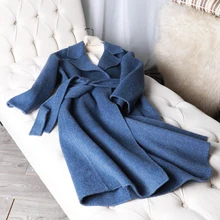 Шерстяное пальто Высокое качество кашемировое пальто однотонное женское длинное пальто зима осень куртка Верхняя одежда Модное теплое пальто с поясом