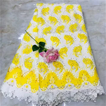 

Yellow Nigerian Laces Fabric 2019 African Cord Laces Cotton Fabrics High Quality Guipure Cord Lace Fabric For Wedding Dress