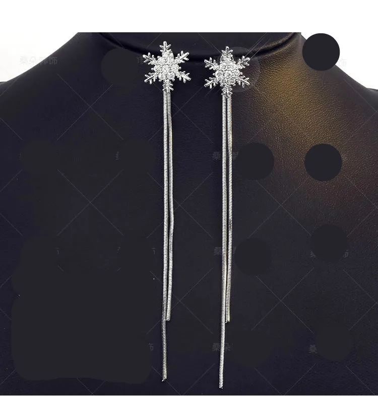 

Punk 2018 Fashion New Earrings Silver Personality Simple Tide Snowflake Tassel Anti-allergy Ear Line Earrings Wholesale Sales