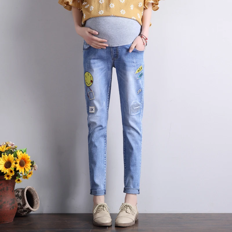 

2017 Hot Maternity Denim Harem Pants Blue Loose Pencil Ripped Jeans Maternity Pants Summer Fashion Pants Pregnant Belly Care