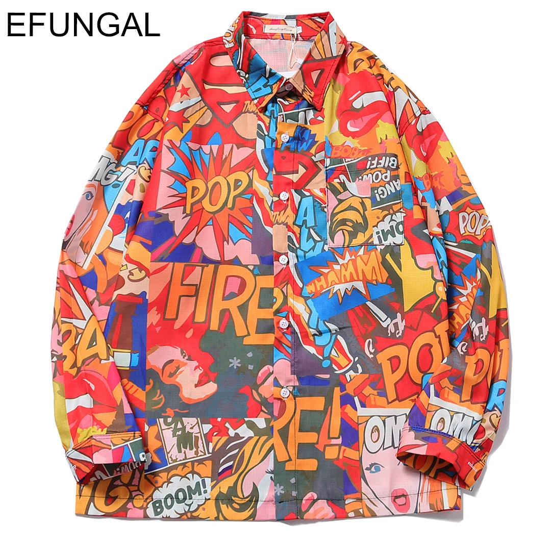 

EFUNGAL 3d Print Funny Pattern Casual Shirts Men Women 2019 Spring Summer Long Sleeve Hip Hop Streetwear Fashion Hawaiian Shirt