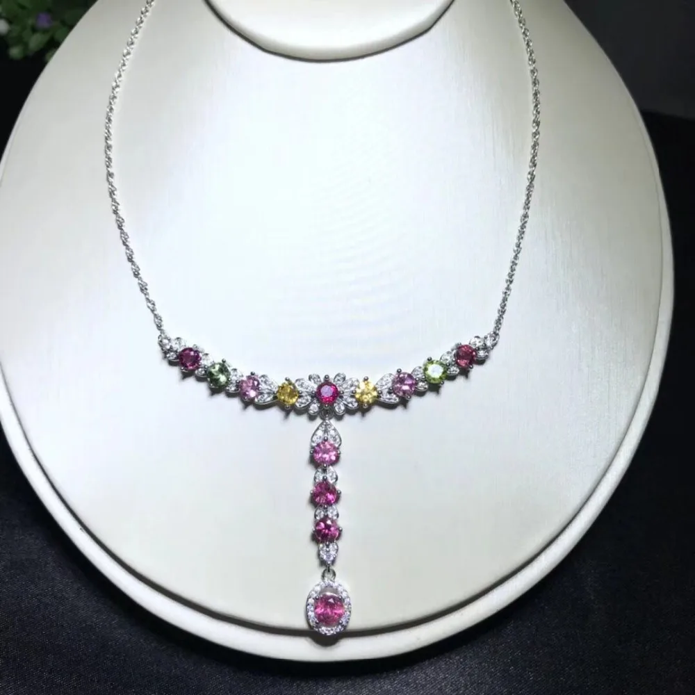 Разноцветное турмалиновое колье Naturel pierre naturelle подвеска S925 argent la mode coeur femmes de Bijoux