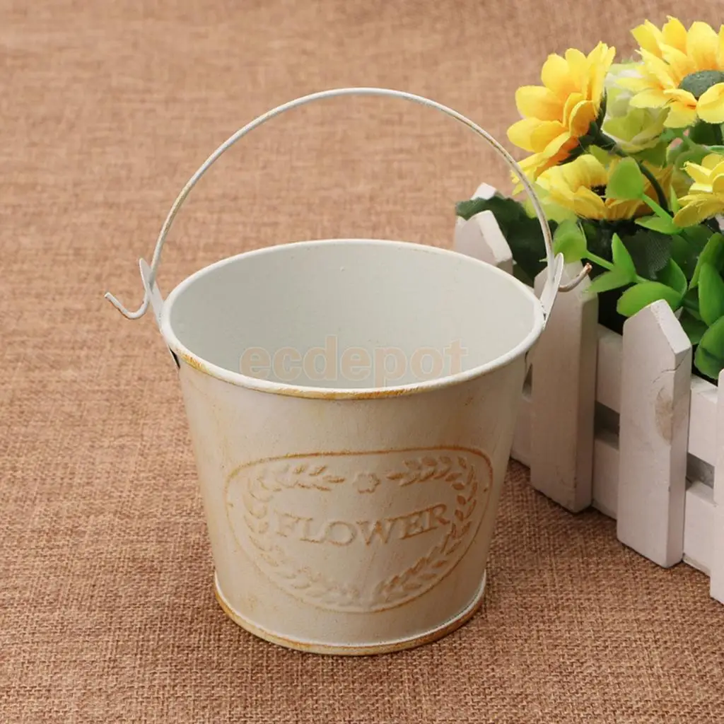 3pcs Garden Metal Flower Pot Wall Hanging Tin Baskets Bucket Plant Herb Planter Vase Wall Hanging