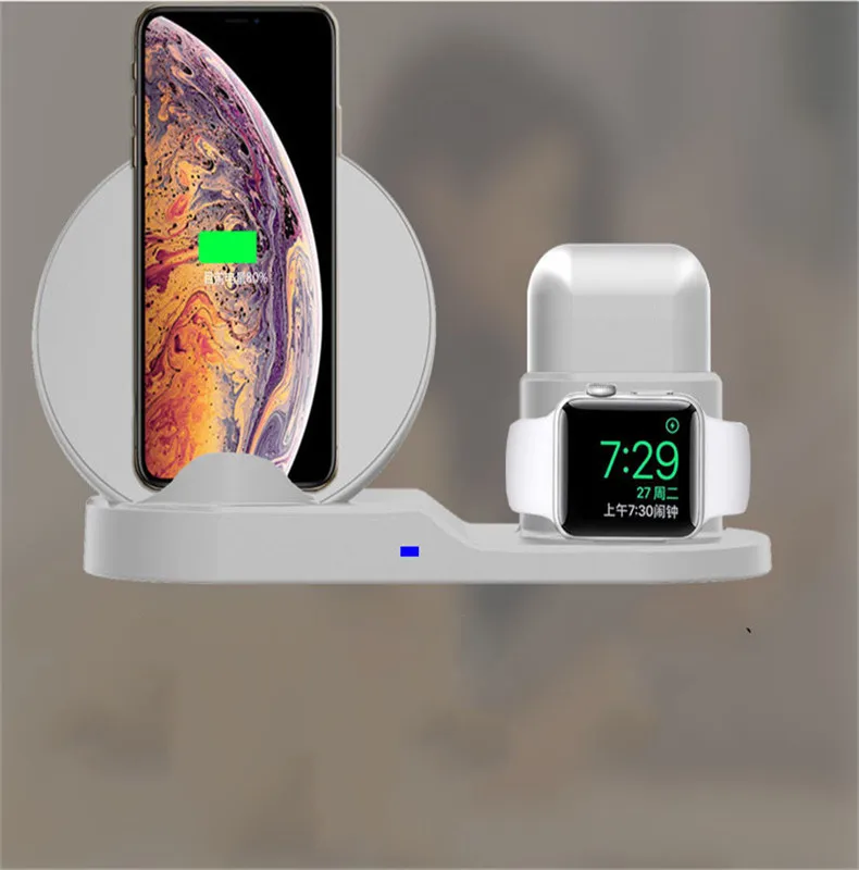 3 в 1 Беспроводная подставка для зарядного устройства для iPhone X Max XR iWatch 3 4 AirPod 10 Вт Qi быстрый беспроводной зарядный блок для samsung Galaxy S10