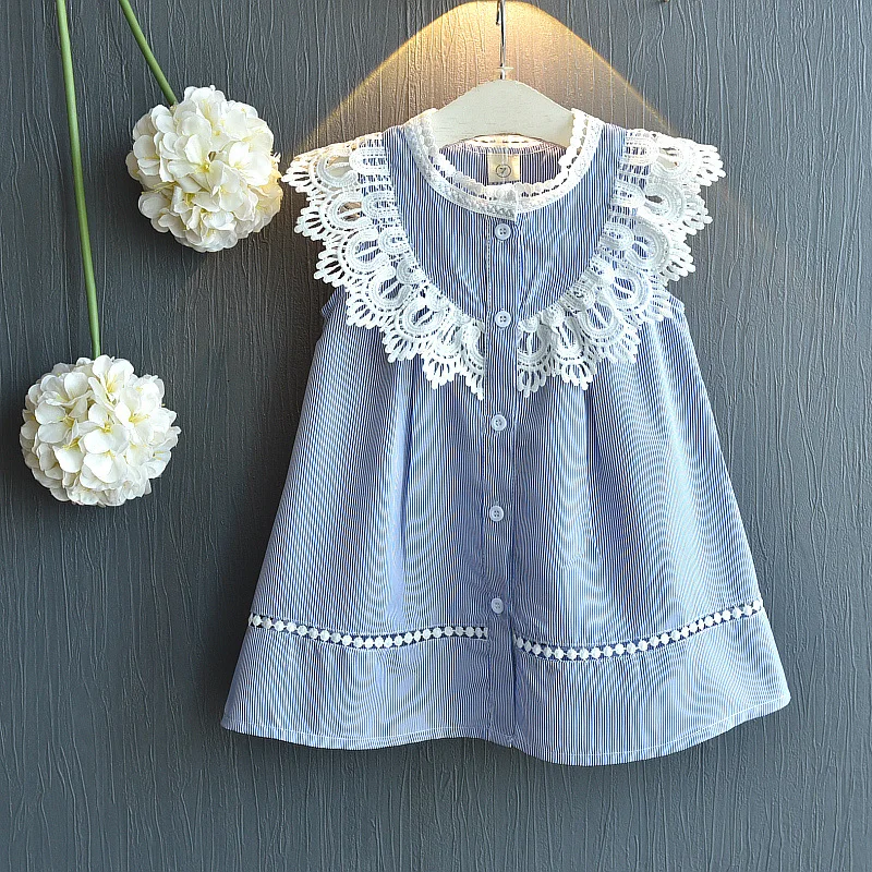 

R&Z Baby Girls Dresses 2019 New Summer Cotton Hollow Lace Flower Fly O-neck Striped Vest Dress for Kids Children's Clothing k1