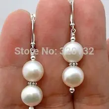 Ручной красивый белый оболочки жемчужина Silver крюк серьги ювелирные изделия 4 шт. 2 пар серьги серебряный крюк