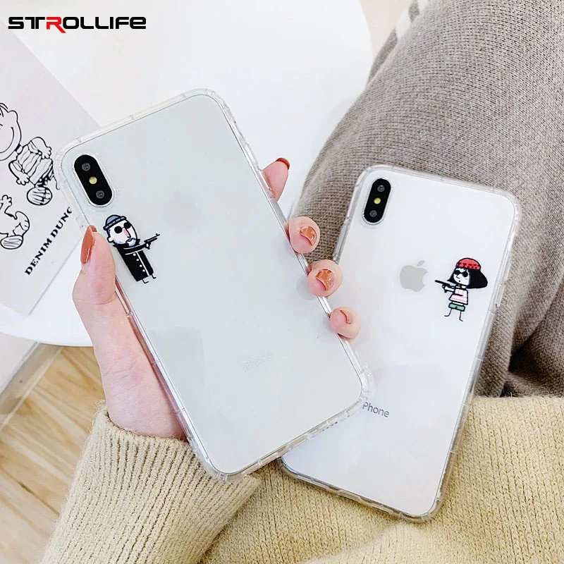 STROLLIFE New Cute Cartoon Couples Phone Case for IPhone XS Max XR Funny Cover 6 X 7 8 Plus Soft Clear TPU Back Shell |