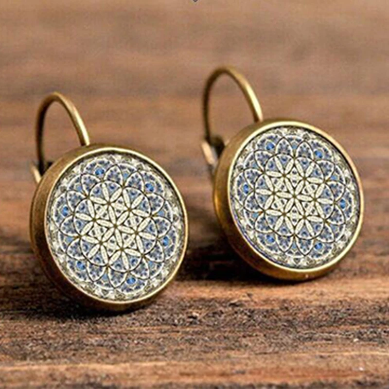 

SUTEYI Unique retro earrings henna yoga om symbol Zen Buddhism earring dazzling bloom mandala flower earrings jewelry for women