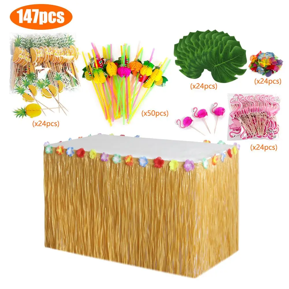 

Hawaiian Table Skirt Decoration Set Honeycomb Pineapple Flamingo Small Umbrella Fruit Straw Combination Hula Festival Party Deco