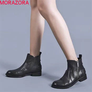 

MORAZORA 2020 big size 44 genuine leather Motorcycle Boots women punk shoes comfortable autumn ankle boots for women big size 44