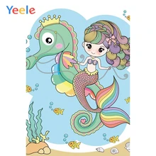 Yeele Cartoon Mermaid Photography Backdrop Ocean Crocodile Sea Fish Baby Birthday Photographic Background  For Photo Studio