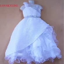 И розничная, платье из органзы с одним плечом и милым цветком для девочек детское платье праздничное платье для девочек небесно-708