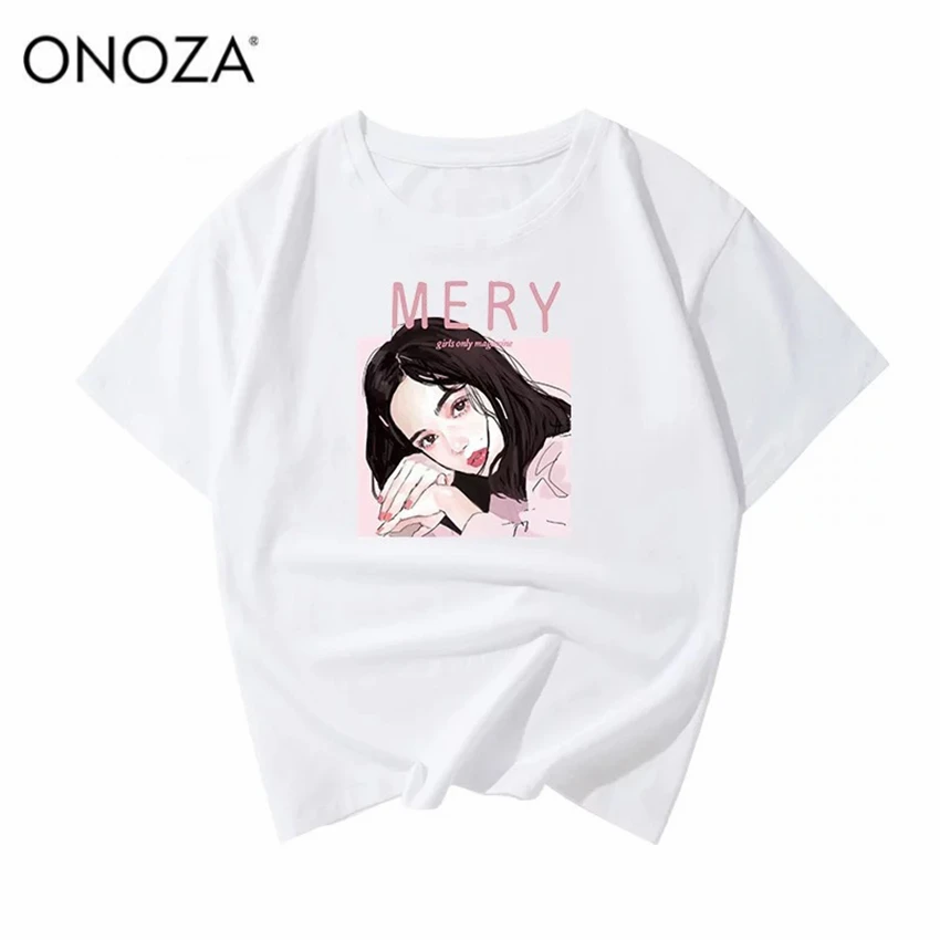 Onoza Забавные футболки корейский стиль черный Ropa De Mujer Verano Harajuku Camiseta манга Курта