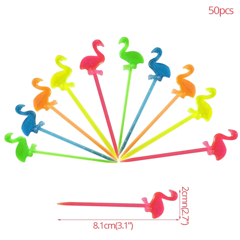 Гавайи участник Luau Фламинго вечерние декоративный, с рисунком Фламинго ананаса летняя для вечеринки, дня рождения украшения для вечеринки в гавайском стиле расходные материалы - Цвет: 50pcs Fruit Fork
