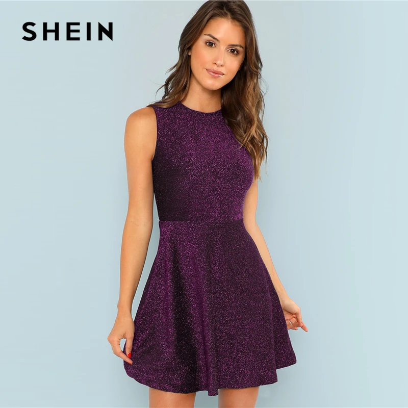 SHEIN Блестящее Расклешенное Платье Без Рукавов 2019 Элегантное Повседневное