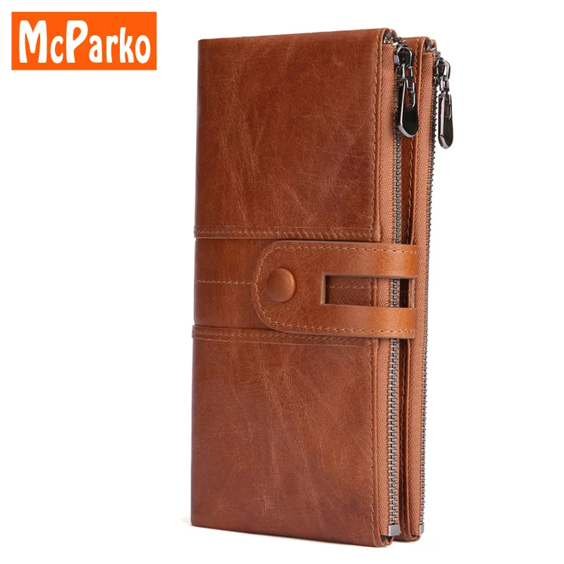 

McParko Rfid wallet men leather genuine purse credit card protection long wallet with zipper Vintage coin pocket wallet female