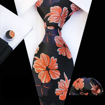 

3 Pcs/Set 3.15" Men's Formal Ties Set Unique Flowers Pattern Cravat with Pocket Square Cufflink