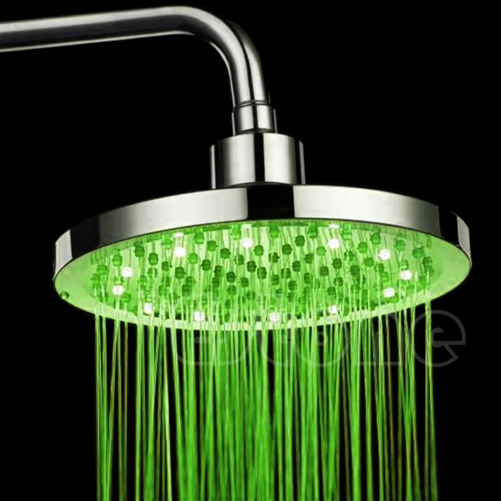 8" inch Round Rain Stainless Steel Bathroom RGB LED Light Shower Head