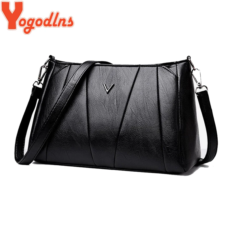 Yogodlns المرأة حقيبة ساعي من الجلد المصقول صغيرة حقائب بسيطة نمط حقائب كتف Crossbody حقيبة مخلب محفظة
