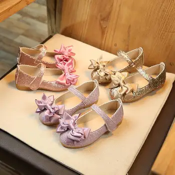 

Kids Girls Wedding Dress Shoes Children Princess Shoes Bowtie Purple Leather Shoes For Girls Casual Shoes Flat EU 21-36